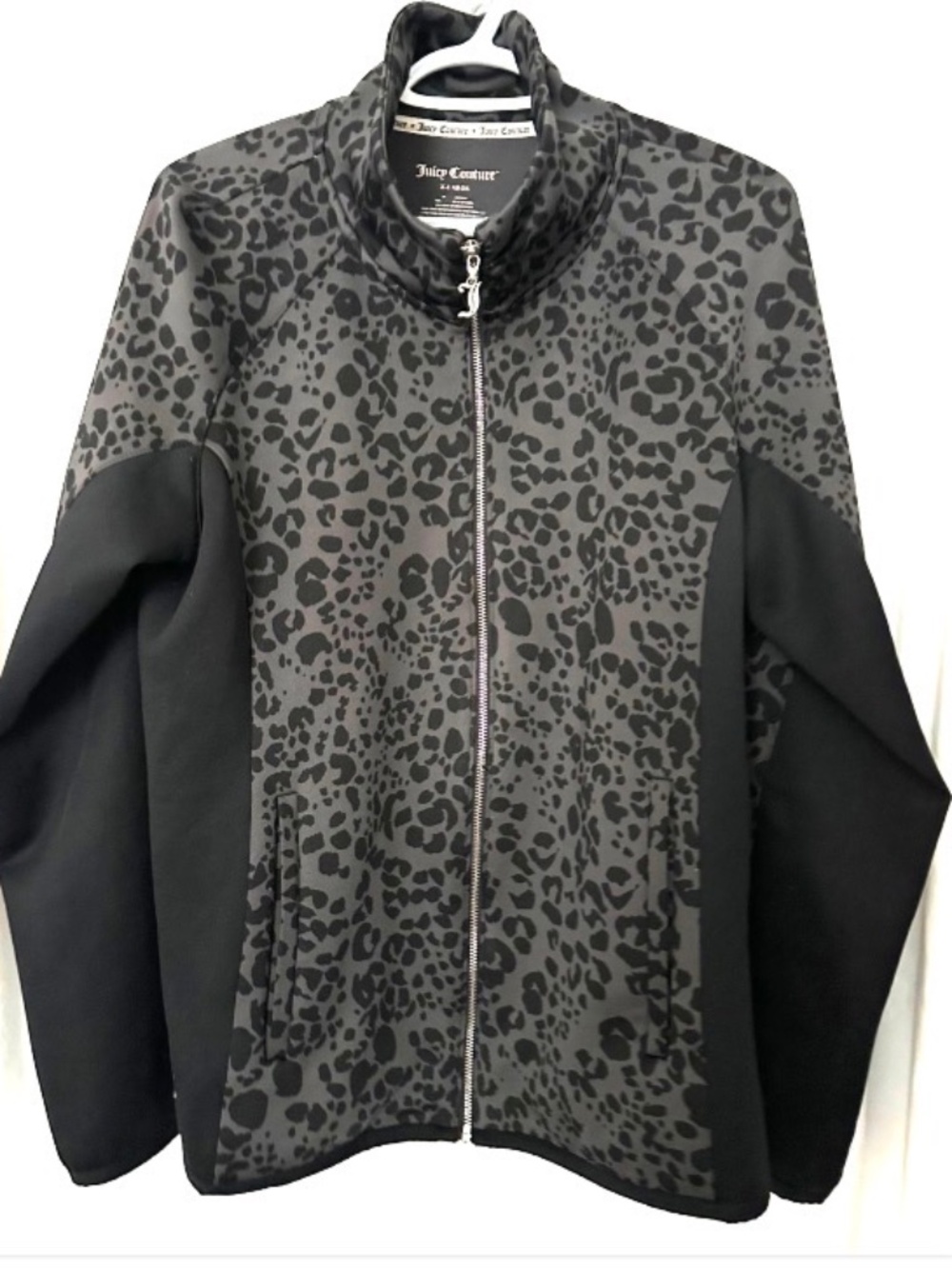 Juicy Couture SZ XL Gray/Black Leopard Print Full Zip Activewear Jacket